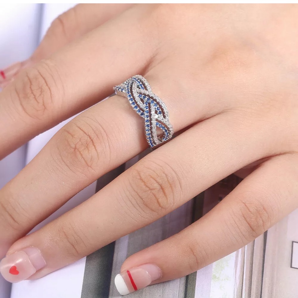 Infinity Ring S925 Silver Jewelry Blue Sapphire - Picture 4 of 4